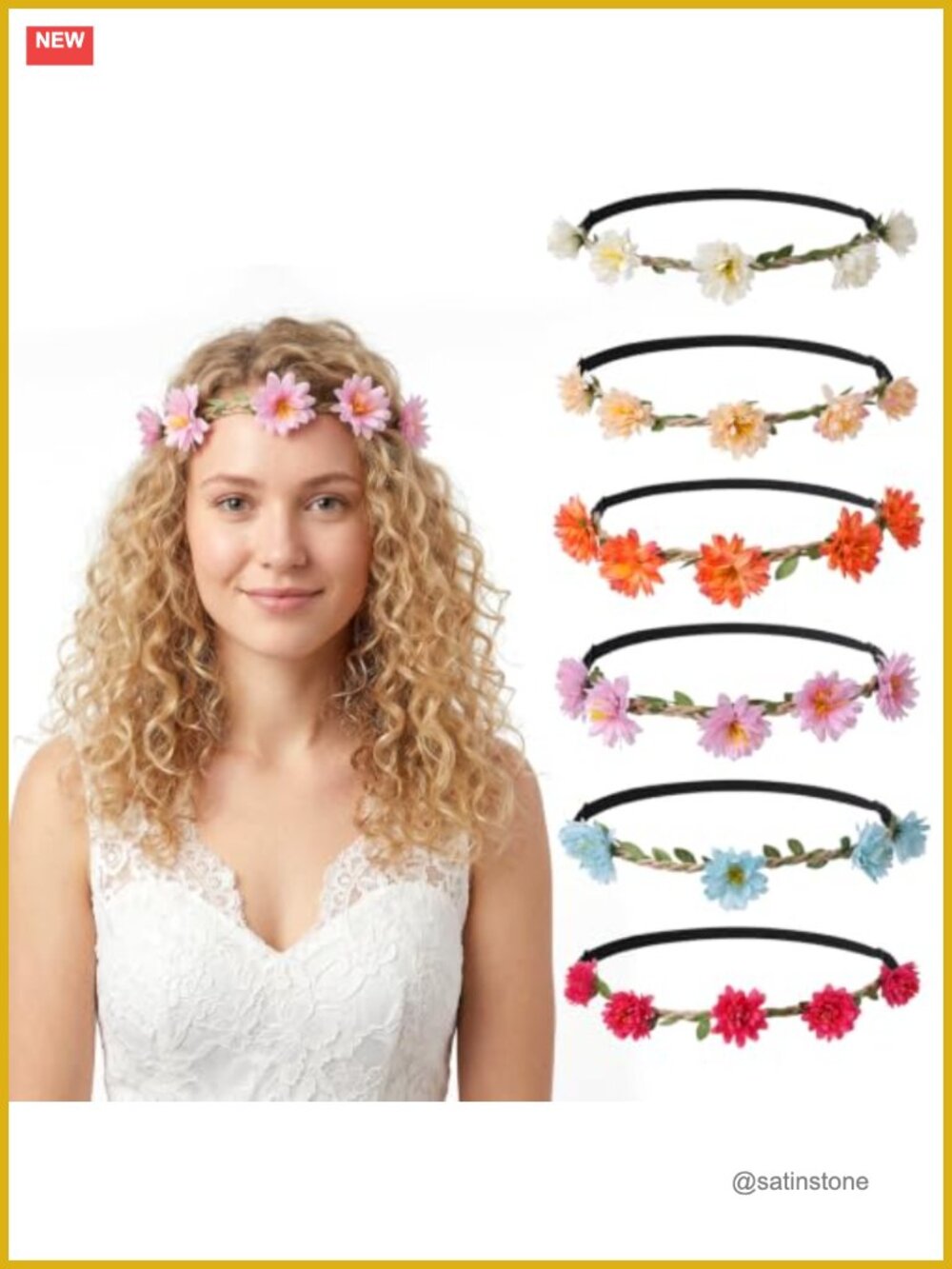 6 Pc Flower Crown Headbands Handmade Elastic Hair Accessories